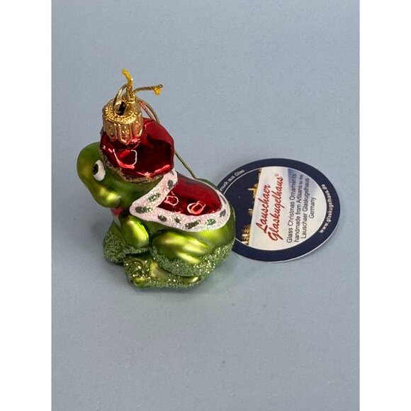 Handcrafted Lauschaer Glass Frog Christmas Ornament 2 1/4" High With Crown & Red - Picture 6 of 8